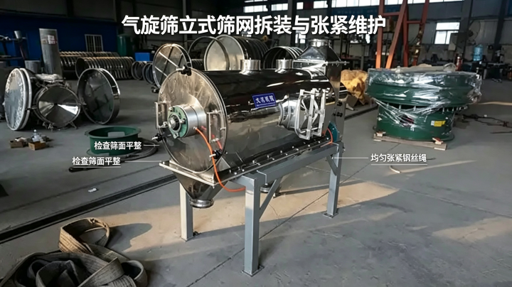 气旋筛圆筒筛网拆装张紧实拍